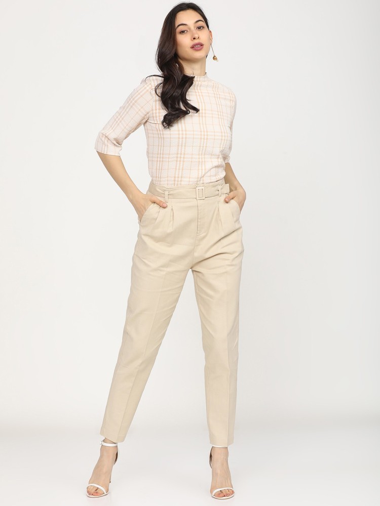 Buy Tokyo Talkies Beige Tapered Fit Trouser for Women Online at Rs