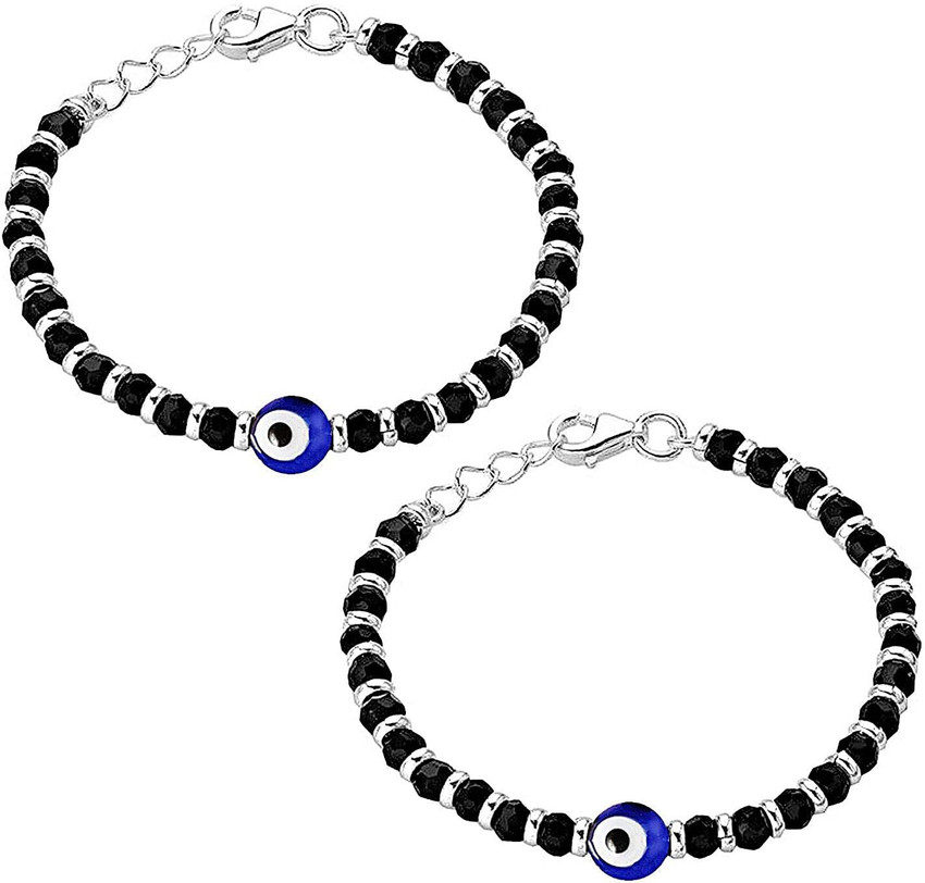 Thegemsgallery 925 Sterling Silver Evil Eye Black Bead Crystal