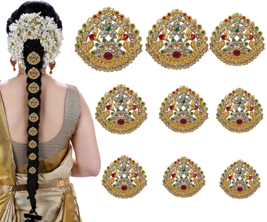 VAGHBHATT Southern Bling Hair Jewelry Choti Jadai Billai Indian Hair pin Hair Decoration Hair choti Hair Brooch with Hook Wedding Bridal Jewellery for Women 9 Piece JDNEW 15 Hair Pin Price in India