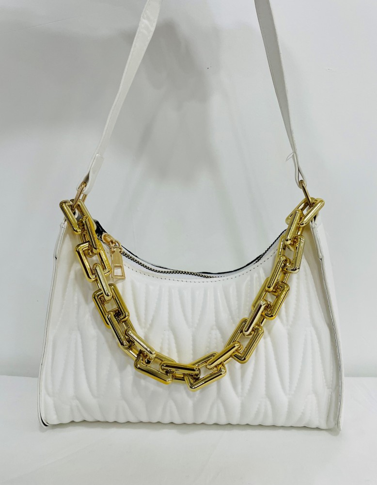 KAMANGARI White Shoulder Bag Bold chain baguette White Price in India Flipkart