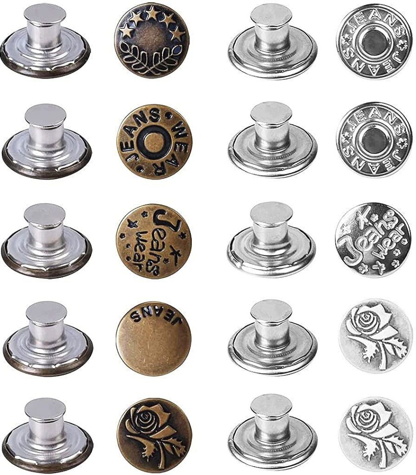 HASTHIP 10pcs Reusable Button pins in Art & Craft Sewing, No Sew and No  Tools Instant Jean Button Pins for Clothing Adjustment, Decorative  Clothing, Hats,Bags(Copper & Silver Color) Metal Buttons Price in