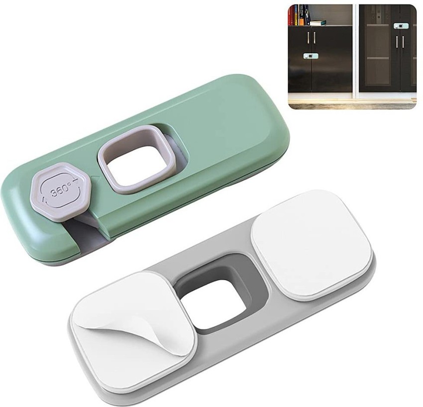 HASTHIP Child Safety Locks, 2 Pcs Kids Safety Lock, Drawer Cupboard Locks  for Drawers, Fridge, Cabinets, Strong Adhesive Tape No Drilling Easy  Install (Green) Keyed Cam Lock Price in India - Buy