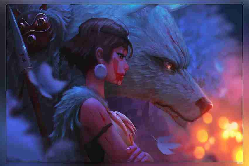 Princess Mononoke Wolf Profile Women Anime Girls Matte Finish