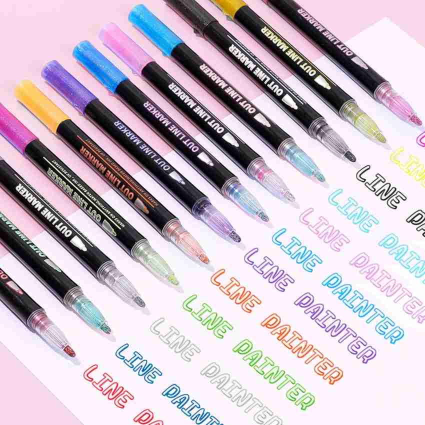 Double Line Outline Pens 26 Shimmer Colors Self-Outline Metallic