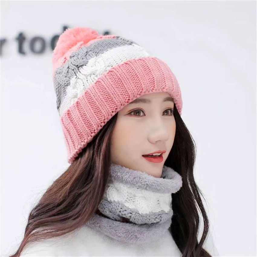 REFFER women Winter Woolen Beanie Cap with Scarf Set Beanie Cap