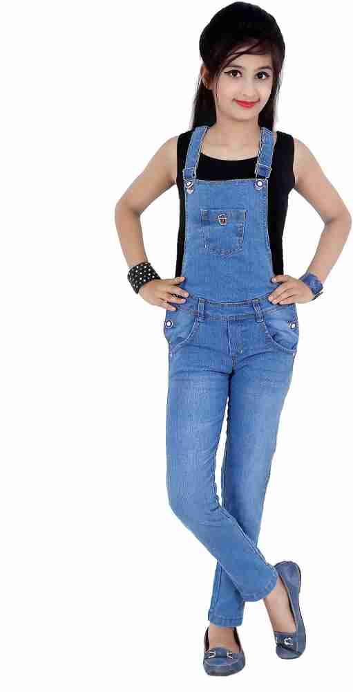 Sunday Casual Dungaree For Girls Solid Cotton Blend