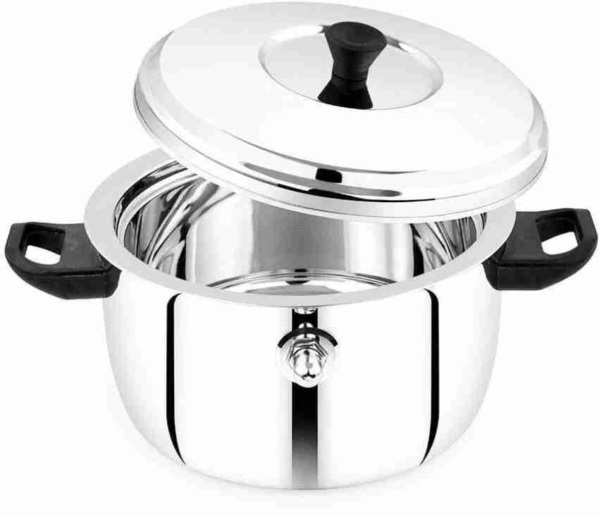 Prabha Heavy Gauge Stainless Steel Milk Pot Milk Boiler, Encapsulated Base  1.8L and 14cm Diameter Pot 1.8 L with Glass Lid (Silver)