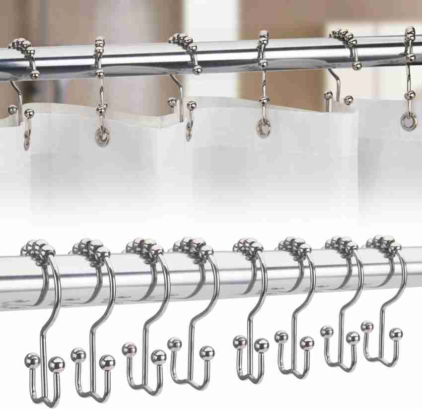 HBlife 24 Pcs Decorative Shower Curtain Hooks Rust Proof T-Bar Metal Shower  Curtain Rings for Curtain and Shower Rod, Nickel