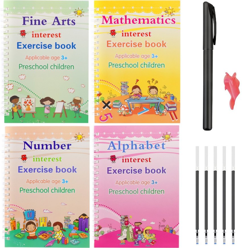 4Pcs Reusable English Alphabet Number Kids Drawing Practice Book