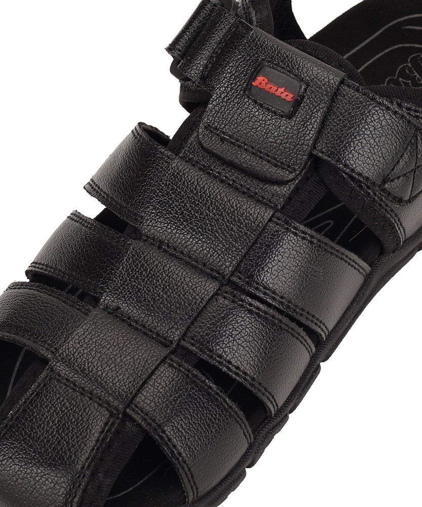 Unisex Black Leather Fisherman Sandals, Victor