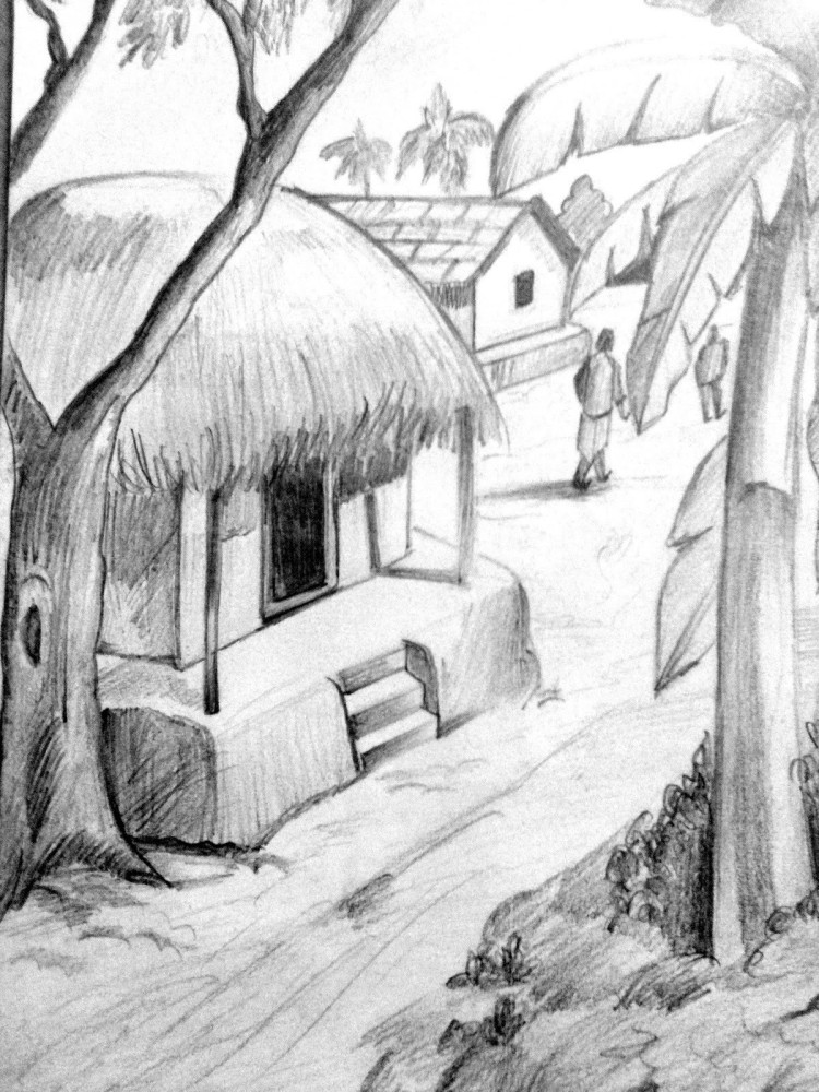 Rural landscape sketch. Hand drawn landscape with village house by Tatyana  Petrova on Dribbble