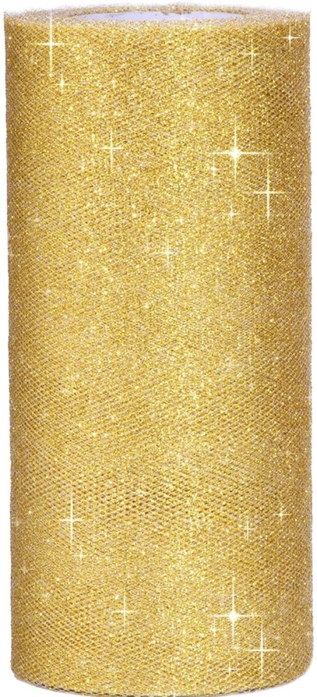 TIPTOP DECORATION Premium Net Fabric Mesh Solid Glitter Cloth (5 Meters) (Width:-25 Inch) (Rich Golden)
