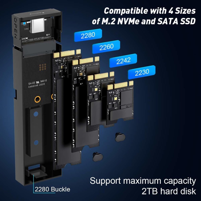 dhruvga M.2 NVME SSD Enclosure Adapter Tool-Free, USB C 3.1