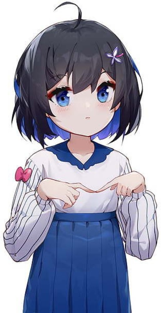 mealycat11 Anime girl loli with medium short brown dark hair and dark  brown eyes wearing a black dress with bracelets and a necklace Manga simple