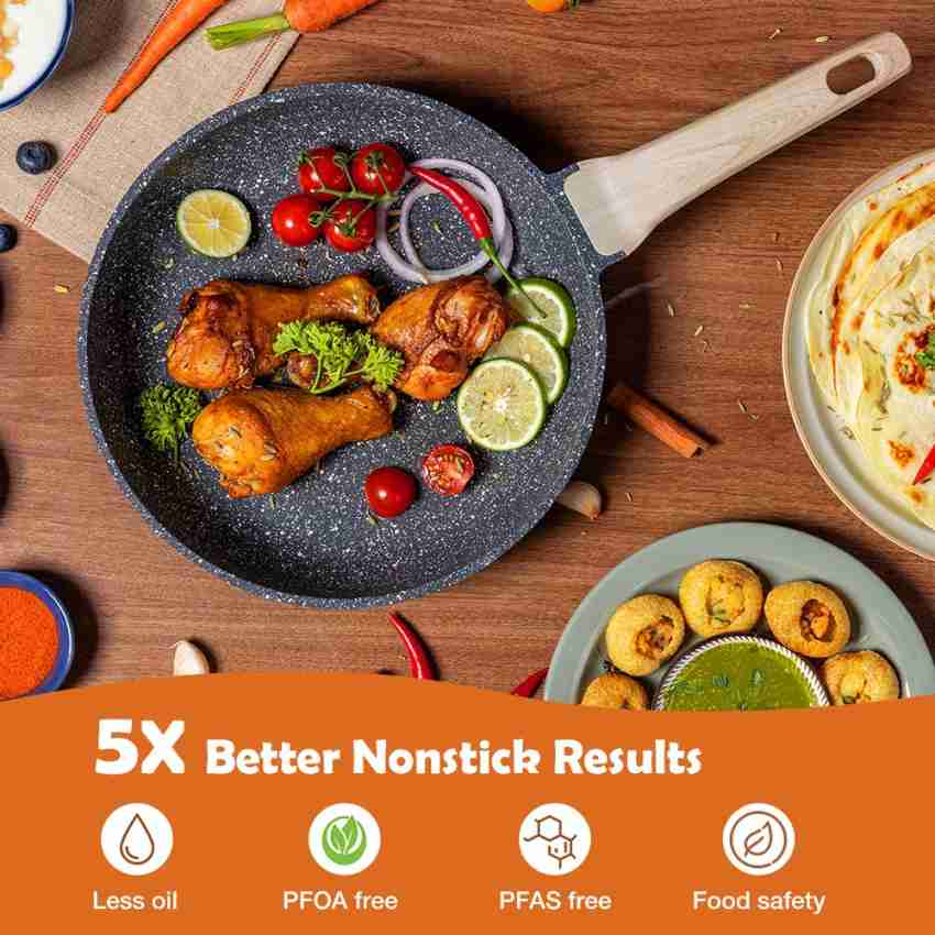 CaROTE Essential Woody Nonstick Granite Coated Cookware Set,3 Pcs Nonstick  Cookware Set Pan and Pot (20cm Frying pan+20cm Sauce Pot+20cm lid), Safe to  Use, PFOA Free, Induction Ready, 5-ply 4mm Base Induction