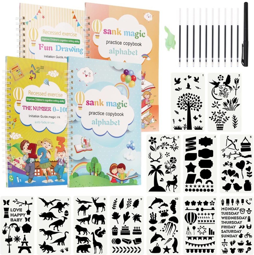 Sank Magic Reusable Practice Copybook for Kids - The Print Handwiriting  Workbook-Reusable Writing Practice Book for Children(Drawing Book with Pen)