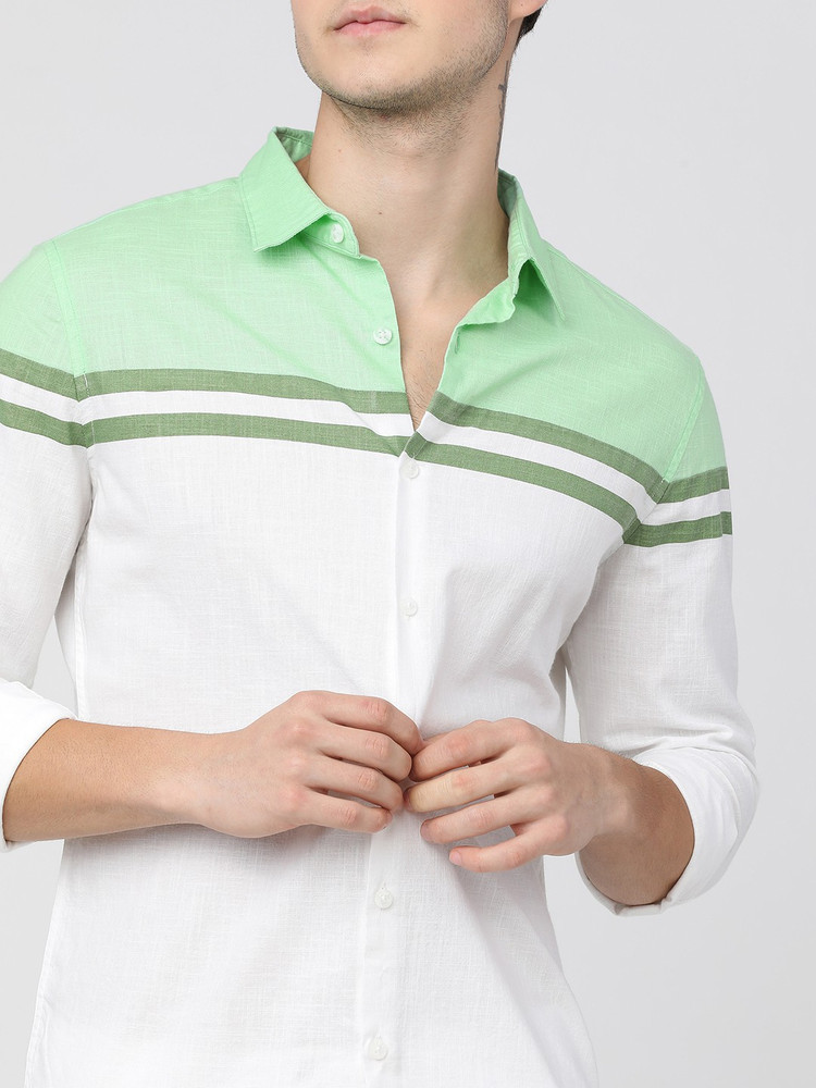 White and store green shirt