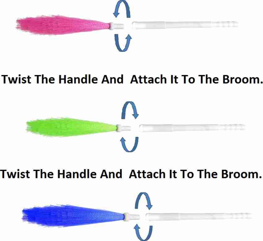 BARBYAM Foldable Plastic Colored Broom, Long Lasting Adjustable