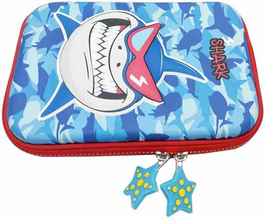 Large Capacity Pencil Pen Case Cute for Boys Kids, B-Blue, Shark