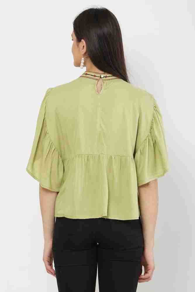 club factory fashion Casual Embroidered Women Green Top Buy club