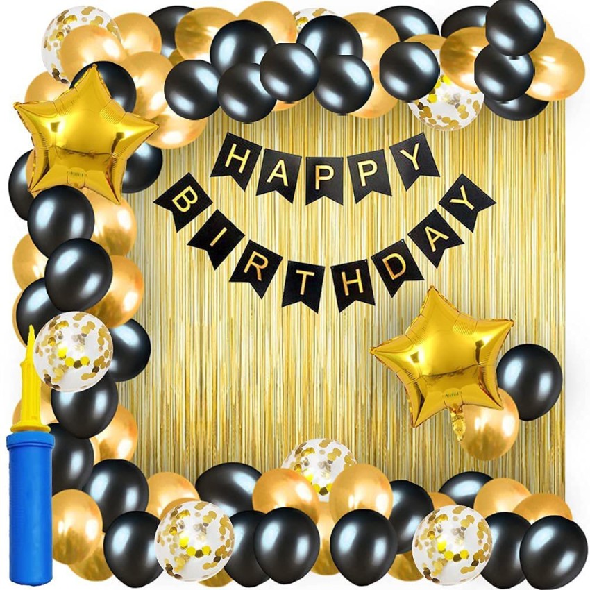 Happy Birthday Party Backdrop Black And Gold Glitter