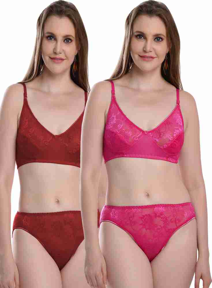 Buy Nivcy XX-Large Women Bra Panty Set Dark Pink Online at Best