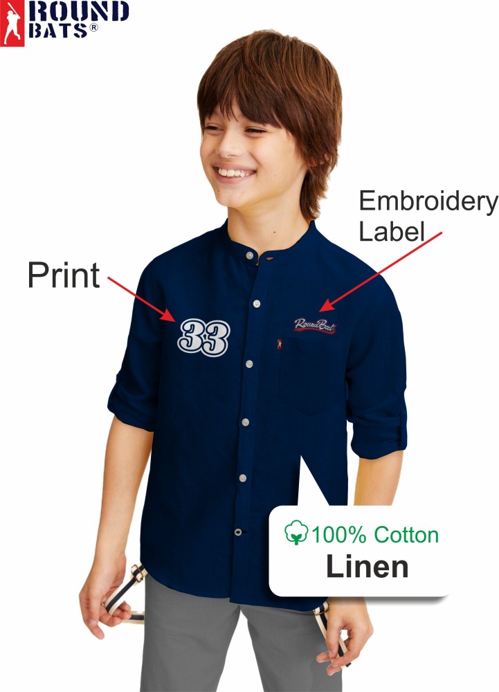 Short-Sleeved Shirt with Mandarin Collar in Cotton/Linen for Boys - light  blue, Boys