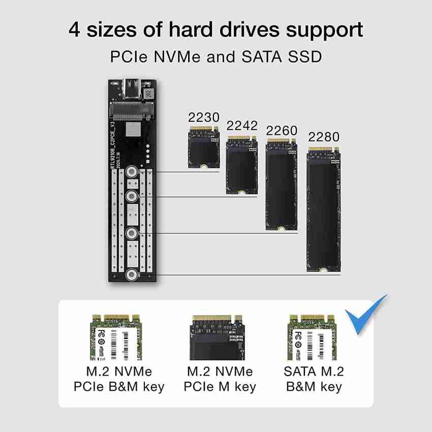 Station d'accueil SSD M.2 NVMe et SATA, Adaptateur USB M.2, USB 3.2 (Gen2,  10 Gbit/s), HDMI 4K@30Hz, SD3.0 et TF, Toolless, USB-C, USB-A, PCIe M -  Chiave, Support Thunderbolt3, Aluminium : 
