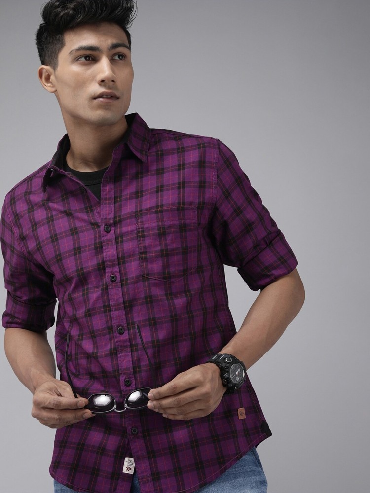 Buy D Kumar Men's Pure Cotton Dark Purple Checkered Half Sleeves