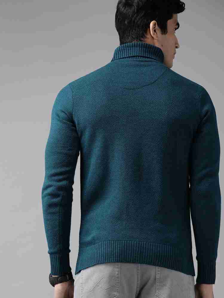 Roadster Self Design Turtle Neck Casual Men Blue Sweater Buy
