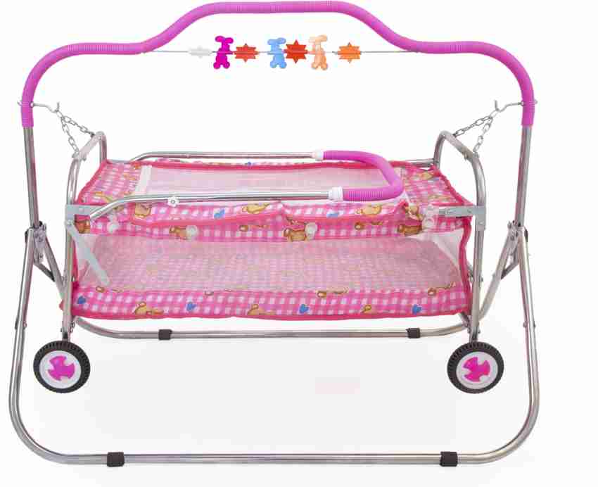moreyaji 4 wheel Pink 4 wheel TOY Kids jhula for Baby Kids Cradles