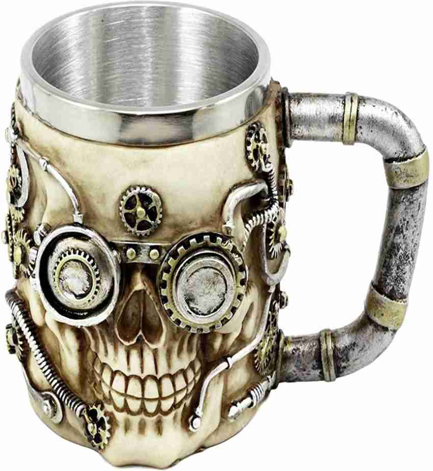 Stainless Steel Double Handle Horn Skull Beer Cup