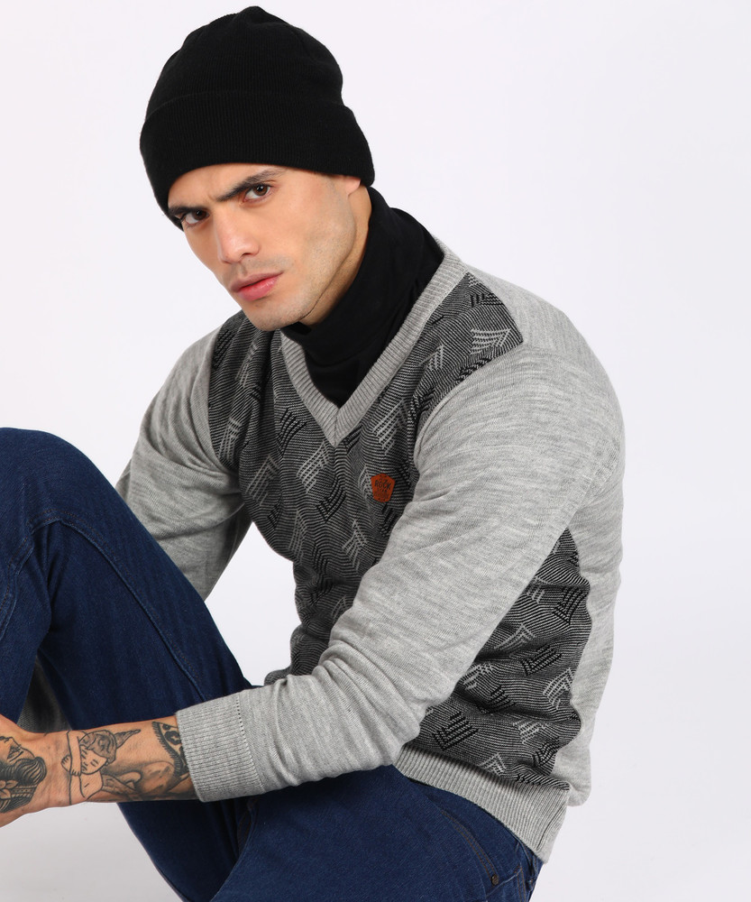 DUKE Self Design V Neck Casual Men Grey Sweater Buy DUKE Self