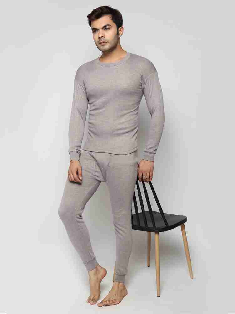 Buy Selfcare Grey Self Design Cotton Blend Thermal Wear Online at