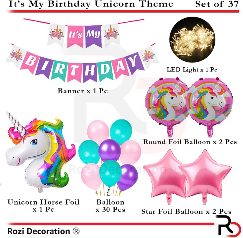 Rozi Decoration Unicorn Theme Balloons Garland Decoration kit for Kids,  Girls Birthday Parties Decorations Set of 55 Pcs Unicorn Birthday  Decoration