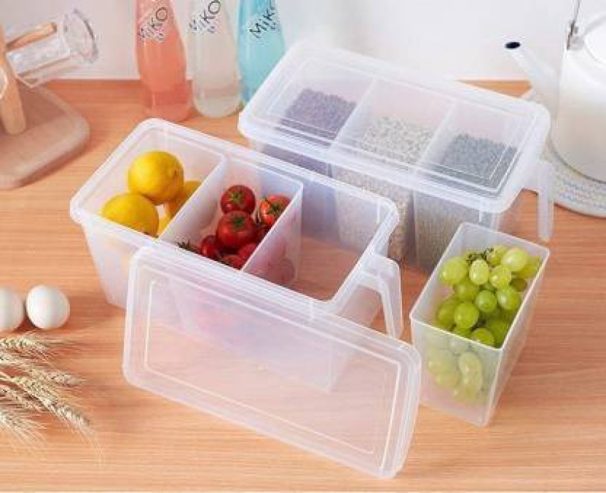 Refrigerator Storage Box With Flip Lid And Multiple Compartments