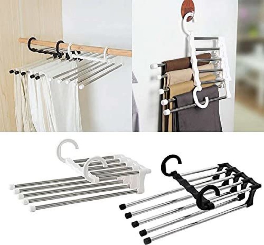 CROSSLINE 5 in 1 Foldable Hangers for Clothes Hanging Multi-Layer Multi  Purpose Pant Plastic Dress Hanger For Dress
