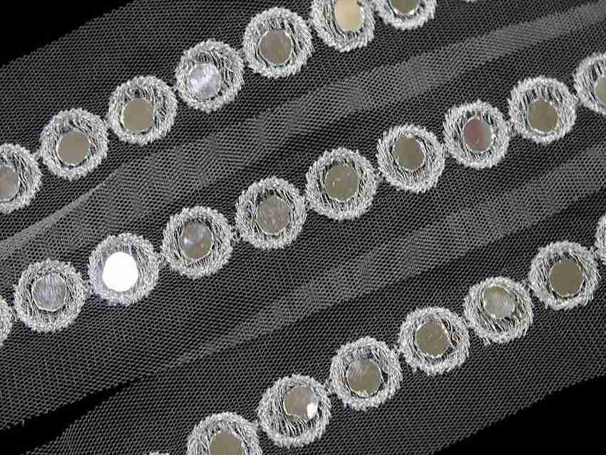 CMHOWLITE Silver Fancy Mirror Work Embroidered Border for Designer