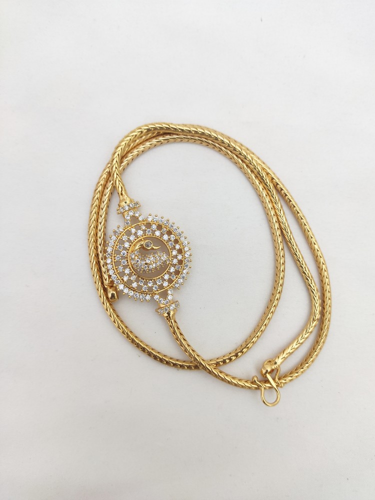 Hanaa One Gram Gold Micro Plated AD Peacock Mugappu Chain For