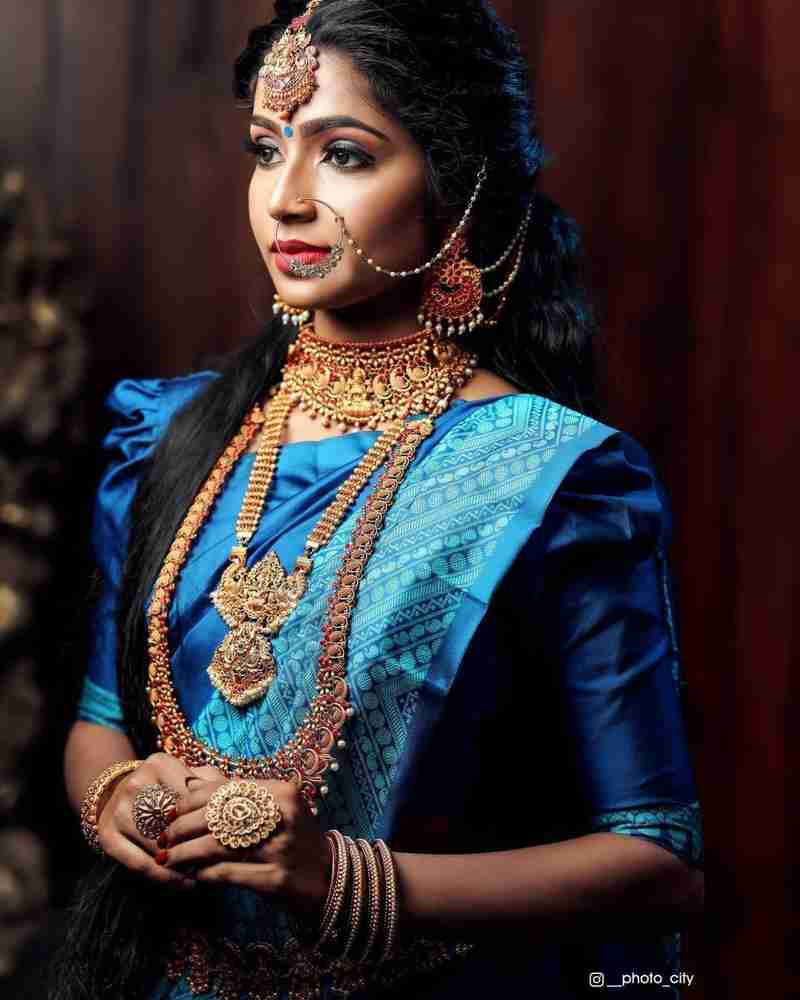 Peacock blue cheap bridal saree