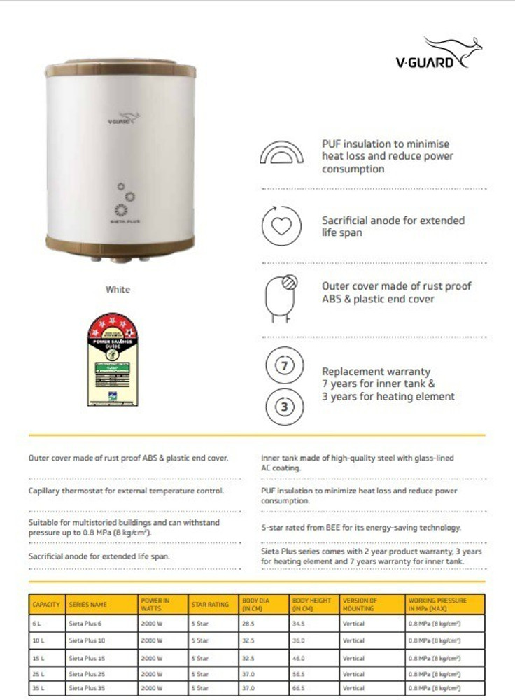 V-Guard 15 L Storage Water Geyser (SIETA PLUS 15 L, White) Price in India -  Buy V-Guard 15 L Storage Water Geyser (SIETA PLUS 15 L, White) online at  Flipkart.com