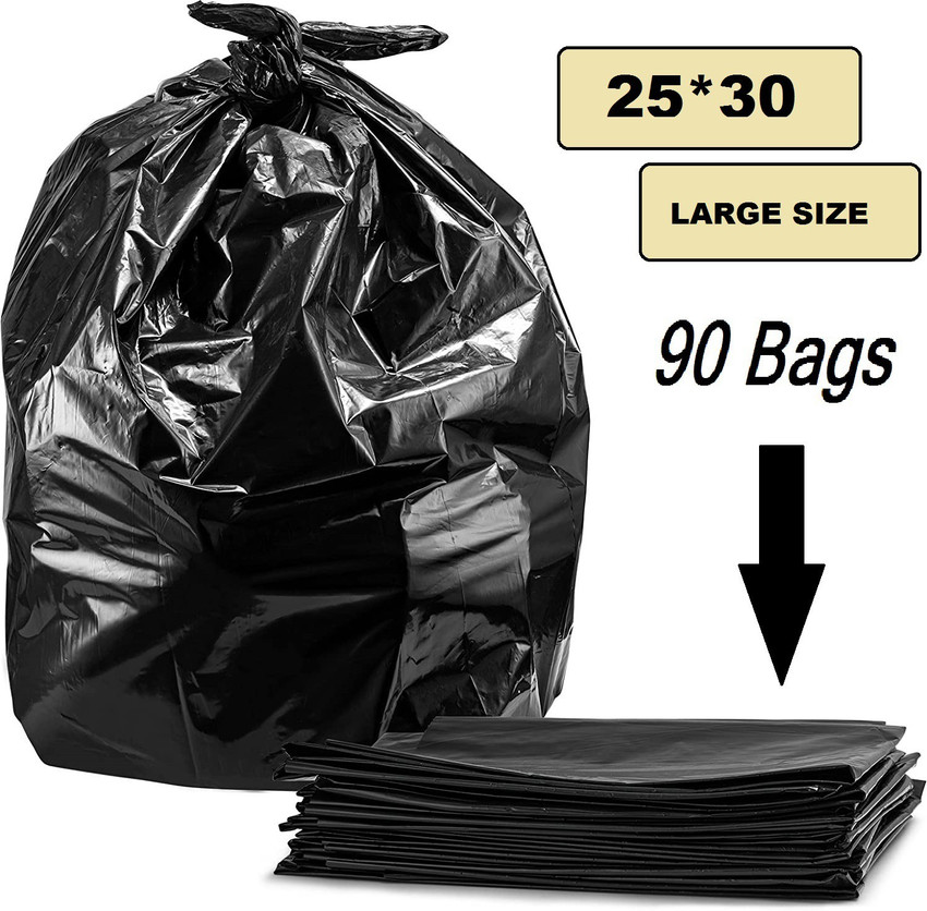 VOIISH Trash Bags LARGE Garbage Bags for Office Kitchen Bedroom Waste Bin Portable Strong Wastebasket Bags 25 30 PACK OF 90 BLACK DISPOSABLE GARBAGE BAGS Large 1 L Garbage Bag Pack Of