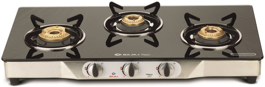 bajaj ss glass top 3 burner cgx3