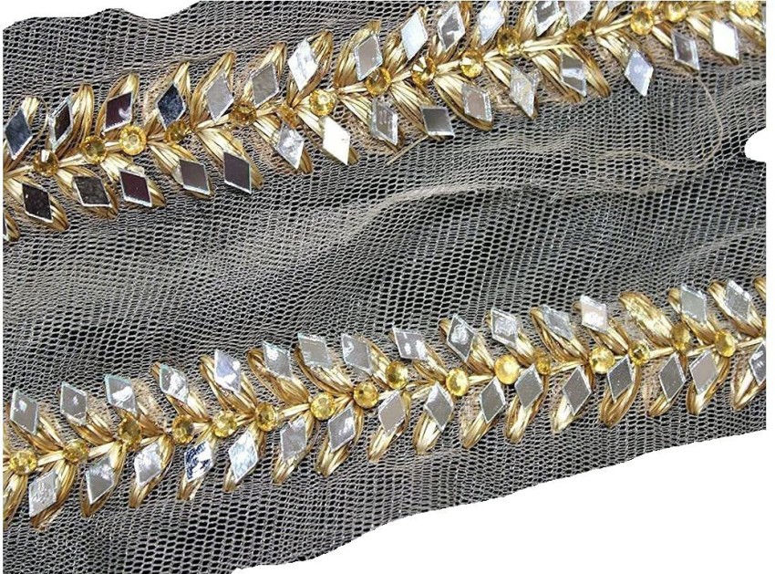 Tissue Fabric Sequin Border, Beige Shimmer Tissue Fabric Lace Trim Tem –  Knicknacknook