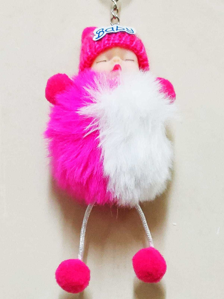 Magic of Gifts Cute Sleeping Baby Fur Doll Keychain Pom Pom Soft