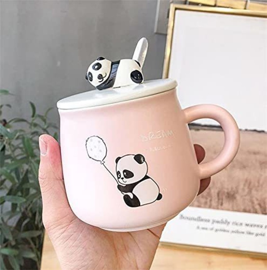 Panda Coffee Mug With Lid And Spoon at Rs 275/piece, Ceramic Coffee Mug in  Mumbai