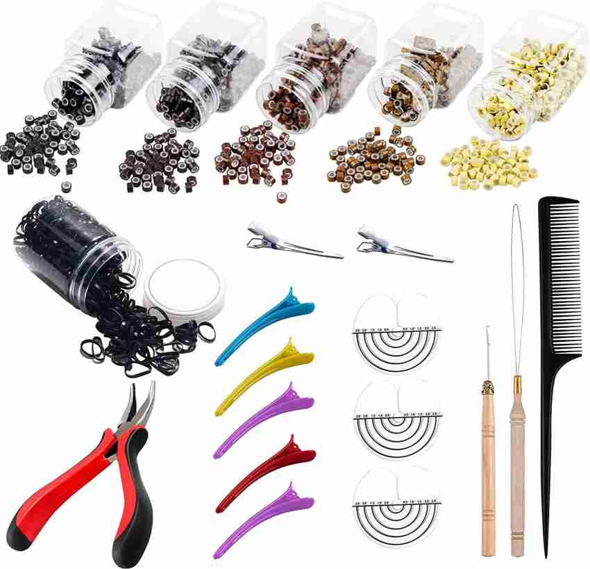 16 Pcs Hair Extension Tool Kit Remove Pliers 2500 Micro Silicone Rings Bead Pulling Hook Needle Loop Needle Threader 2 Combs 500 Black Mini Rubber Ba