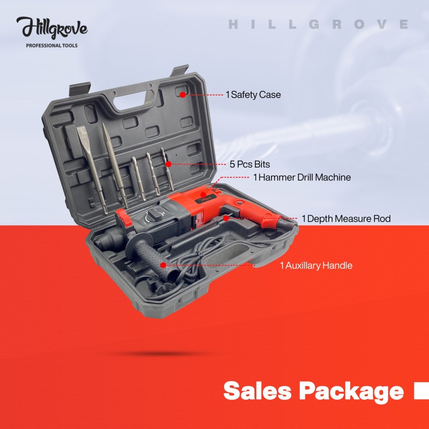 Buy Hillgrove 1200W 26mm Rotary Hammer Drill Machine with 5 Bits
