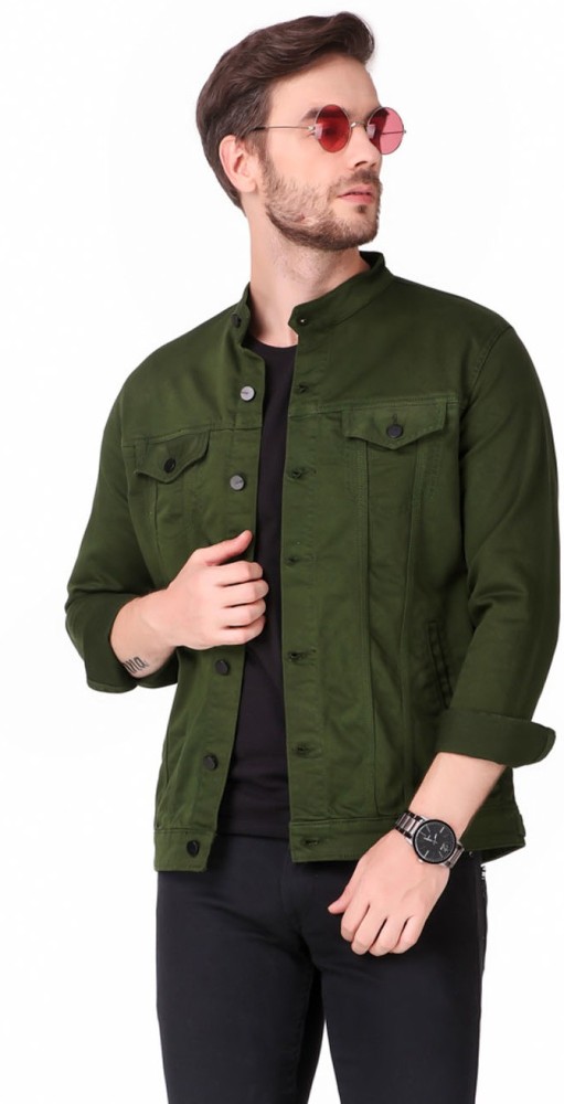 Mens dark clearance green denim jacket