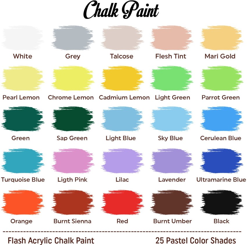 Flash Acrylic Chalk Paint 16 Colours Set (16 Shades X 50ml Each